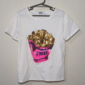 Lola + The Boys I Love French Fries Sequin T-Shirt, White Girls Size 8